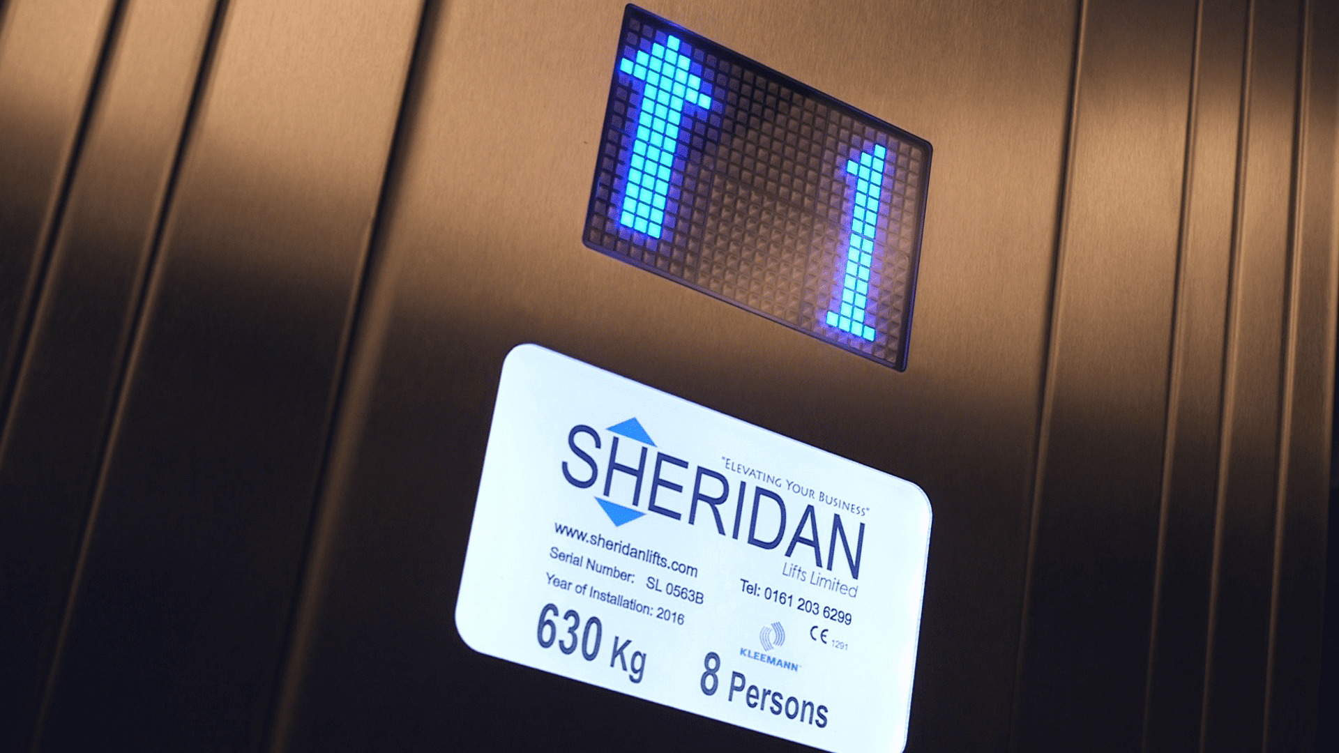 A Sheridan Lifts installed lift with a floor number 1 on a digital display